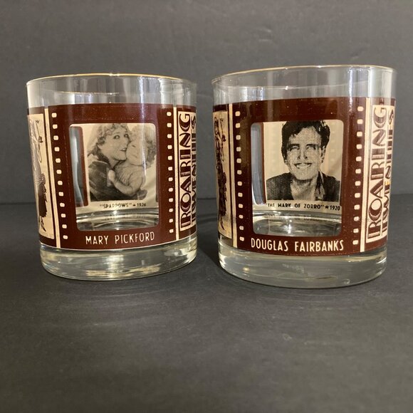 Vintage Roaring Twenties Silent Movie Low Ball Cocktail Glasses Set Of 4 - 10 Oz - Picture 2 of 8